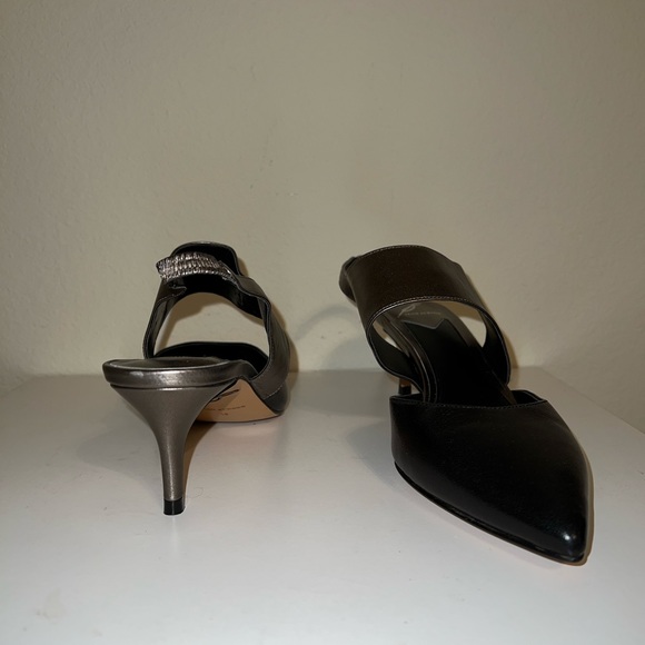 Brian Atwood black/gray metallic leather kitten heel Slingback shoes Sz 10 - Picture 5 of 8